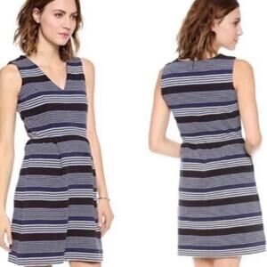 Madewell Navy and White Stripe Fit and Flare Sleeveless, V-Neck Size S